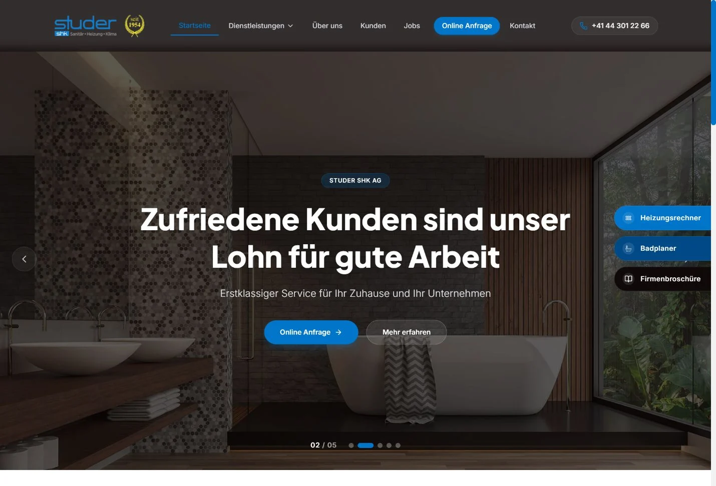 Studer SHK AG — Desktopansicht